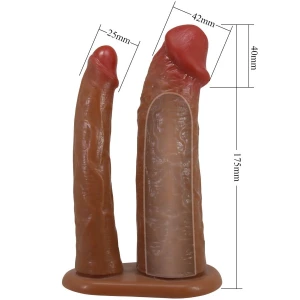 PRETTY LOVE - MANCHON DOUBLE PÃNIS YAIRON AVEC EXTENSION DE 4 CM MULÃTRE
